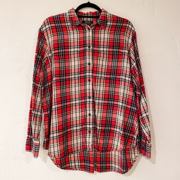 Madewell Oversized Flannel Classic Ex-Boyfriend Button Down Shirt in Plaid Red M - Picture 1 of 6